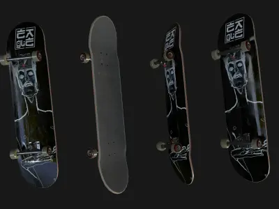 Low poly Skateboard PBR Game-ready with skull Low-poly 3D model