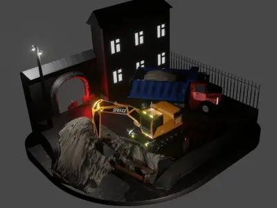 repair night excavator truck panorama  3D model