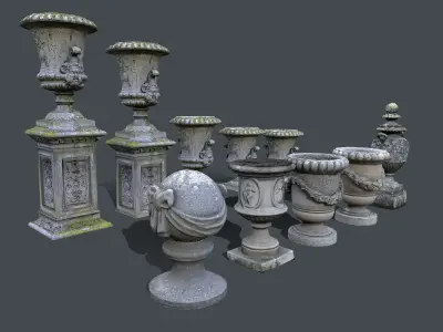Park Decoration Stone Vases  Low-poly 3D model