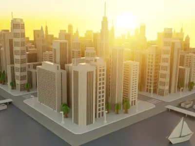 Paper City - Stylized Metropolis Environment V2 Low-poly 3D model