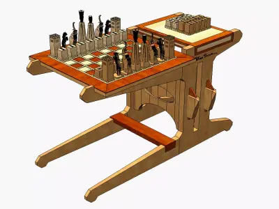 Wooden chess set Low-poly 3D model