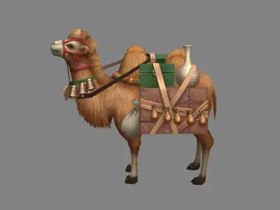 Cartoon bactrian camel - Pulling Goods - Caravans - Silk Road Low-poly 3D model