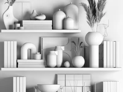decorative04 vases and books on shelves 3D model