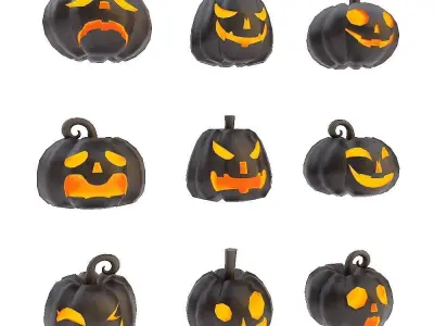 Carved pumpkin heads low poly 3d models set 1 Low-poly 3D model