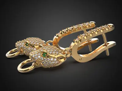 Panther gemstone earrings E1 3D print model