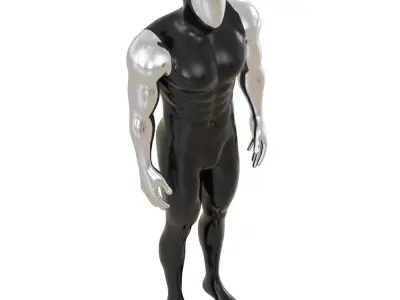 Male sports mannequin with metal face and hands 117 3D model