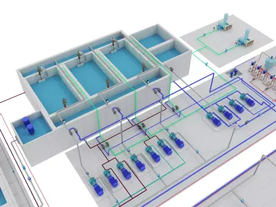 Water Waste and Sewage Treatment Plant system 05 3D model