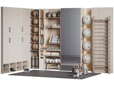 Home Gym Wall Rack with Equipment 05 3D model