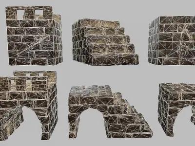 Stair Set stone tower Low-poly 3D model