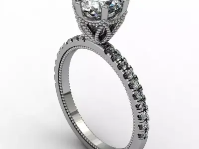 Engagement ring with patterned basket 3D print model