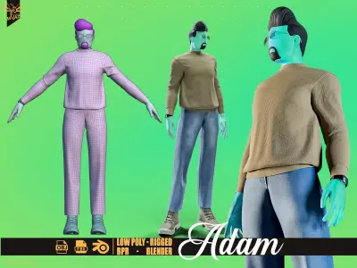 Stylized motion design male character Low-poly 3D model