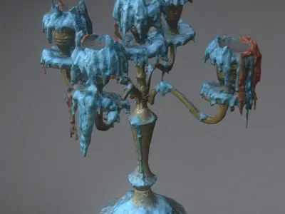 Scanned photorealistic retro candle holder and 3 candles Low-poly 3D model