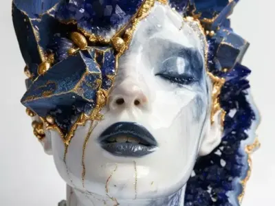 Agate Woman Sculpture Crystal Crown Gold Accents 3D Low-poly 3D model