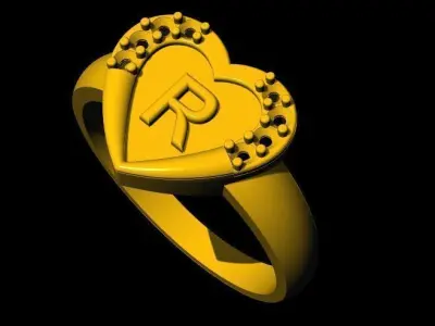  Alphabet Heart Jewelry Ring 3dm file  3D print model