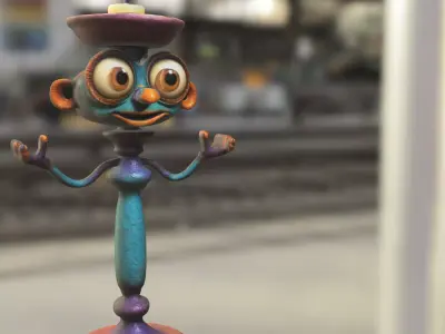 Charming Candle Butler Character Low-poly 3D model