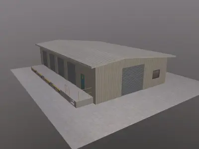 Warehouse steel building with doors and windows Free low-poly 3D model