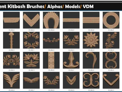 130 Ornament Kitbash Brushes- Alphas-Models-VDM Vol 05 3D model