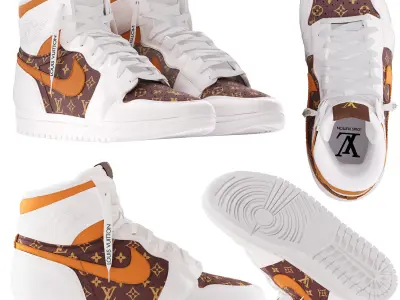 nike air jordan louis vuitton with white and brown 3D model