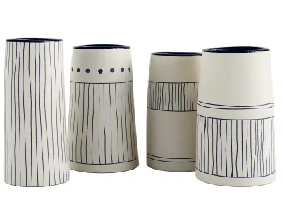 Handmade Decorated Indigo Ceramic Vase 1 3D model