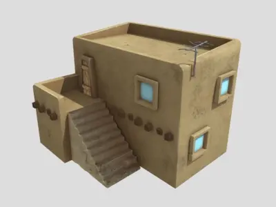 Stylized desert house Free low-poly 3D model
