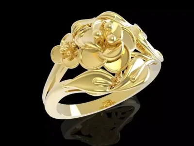 Gold Flower Artistic Ring 3D Model  631 3D print model