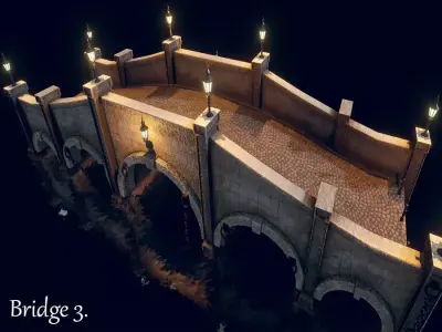Bridge 3 with lights Low-poly 3D model