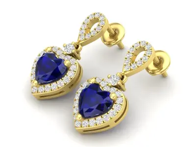 AV 560 Heart and Round Diamond Ladies Drop Dangle Earrings 3D print model