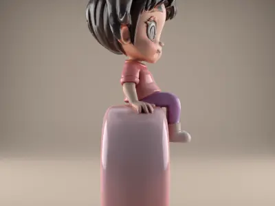 Cute Girl Sitting on Letter C STL 3D Model for Decor 3D print model