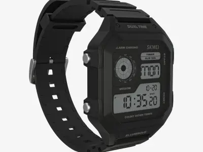 Skmei el luminous digital Watch 3D model Free low-poly 3D model