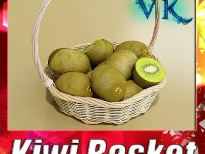 Kiwi Fruit in Basket 3D model