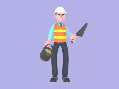Stylized 3D Male Architect Character-Cartoon Builder with Tools 3D model