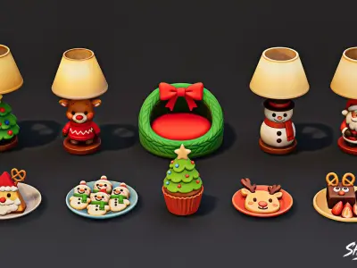 Christmas Cozy Decor Pack Low-poly 3D model