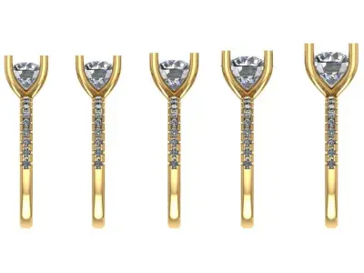 5 size single solitaire collection  half way diamond on shank  3D print model