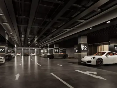 Modern Underground Parking Garage Low-poly 3D model
