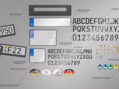 Customizable German License Plate v3 3D model