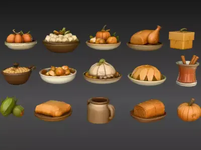 Stylized Thanksgiving Food Pack Low Poly Feast Props Low-poly 3D model