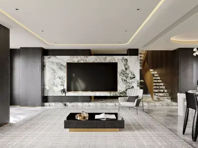 Modern living room dining room interior scenes  3D model