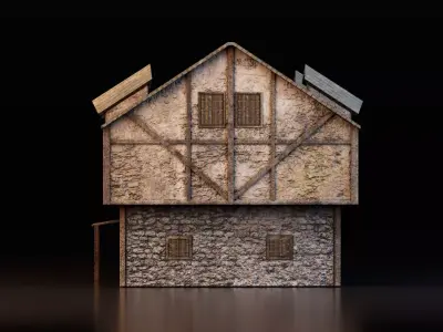 Medieval Rustic Two-Storey House Low-poly 3D model