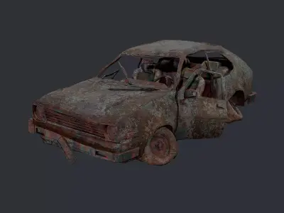 Apocalyptic Damaged Destroyed Vehicle Car Game Ready 15 Low-poly 3D model