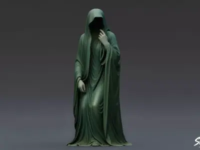 Ghost Statue Seated Hand Raised Low-poly 3D model