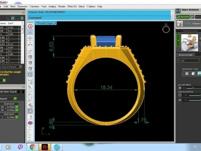 Luxury Rectangular Gemstone Ring for Men 3D Model l 402 3D print model