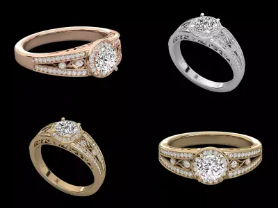 Luxury Vintage Halo Diamond Ring CAD Design With Double Shank 3D print model