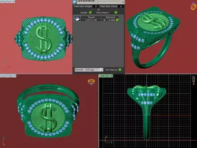 Luxury Dollar Sign Mens Ring With Diamonds Jewelry Gents Rings 3D print model