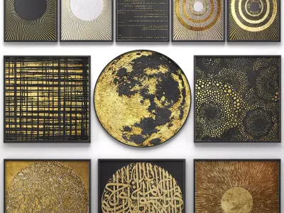 Collection of paintings with gold for walls 14 3D model
