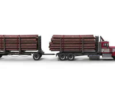 Kenworth W900A Logging truck Low-poly 3D model