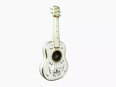Cartoon Mexican Guitar A05 White Gold - Music Instrument Design Low-poly 3D model