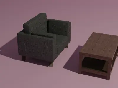 Couch coffee table set 3D model