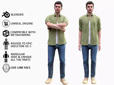 Man Casual Outfit - Modular - Rigged Low-poly 3D model