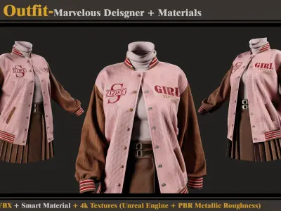 Girls Outfit- MD-Clo3d- Smart Material-4K Textures-OBJ-FBX  3D model