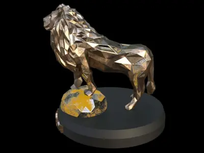 Steampunk Lion Rock Low-poly 3D model